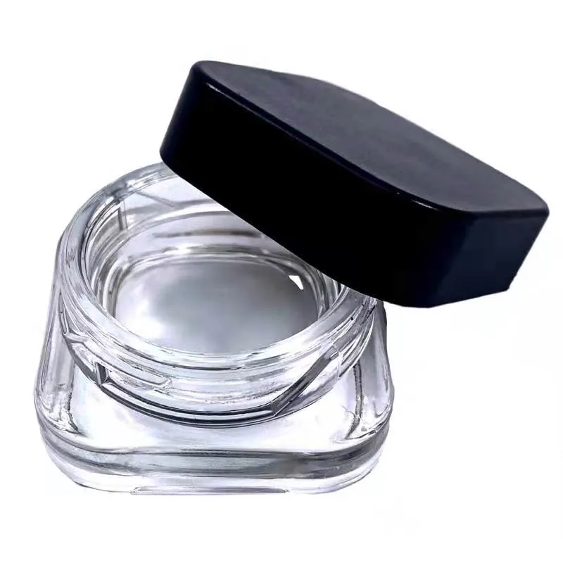 5ml Child Resistant Qube Clear Glass Concentrare Jar with Black Cap