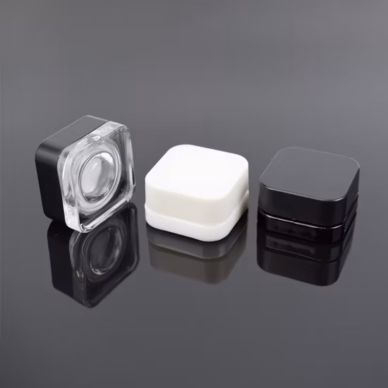 Custom 5ml 9ml Cube Square Qube Clear Child Resistant Glass Concentrate Container Jar with Black Cap