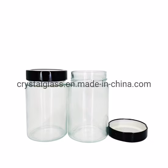 Straight Slide Clear Round Glass Jar for Weeds Cream Mask Bottle with Black Matte or Smooth Screw Lid